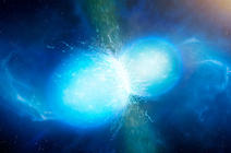 Vue d'artiste de la fusion de deux étoiles à neutrons