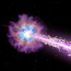Vue d'artiste du jet de particule à l'origine du sursaut gamma GRB 221009 A